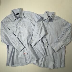 Lot 2 Proper Cloth Mens Dress Shirts 17 32.5 Blue Check Plaid Cotton Button